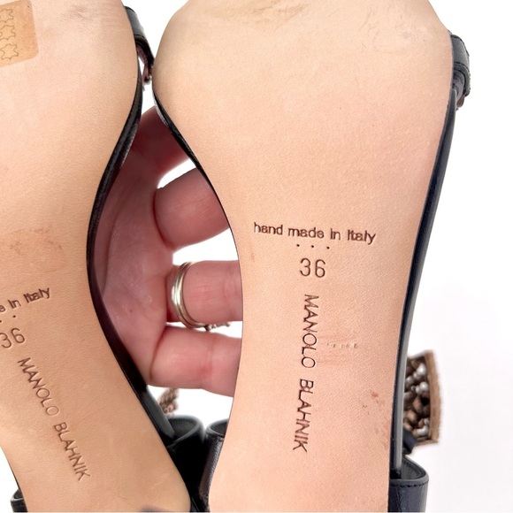 MANOLO BLAHNIK | Bashifa Black Leather Jewel Ankle Bracelet Strap Sandal US 6 - Picture 11 of 14